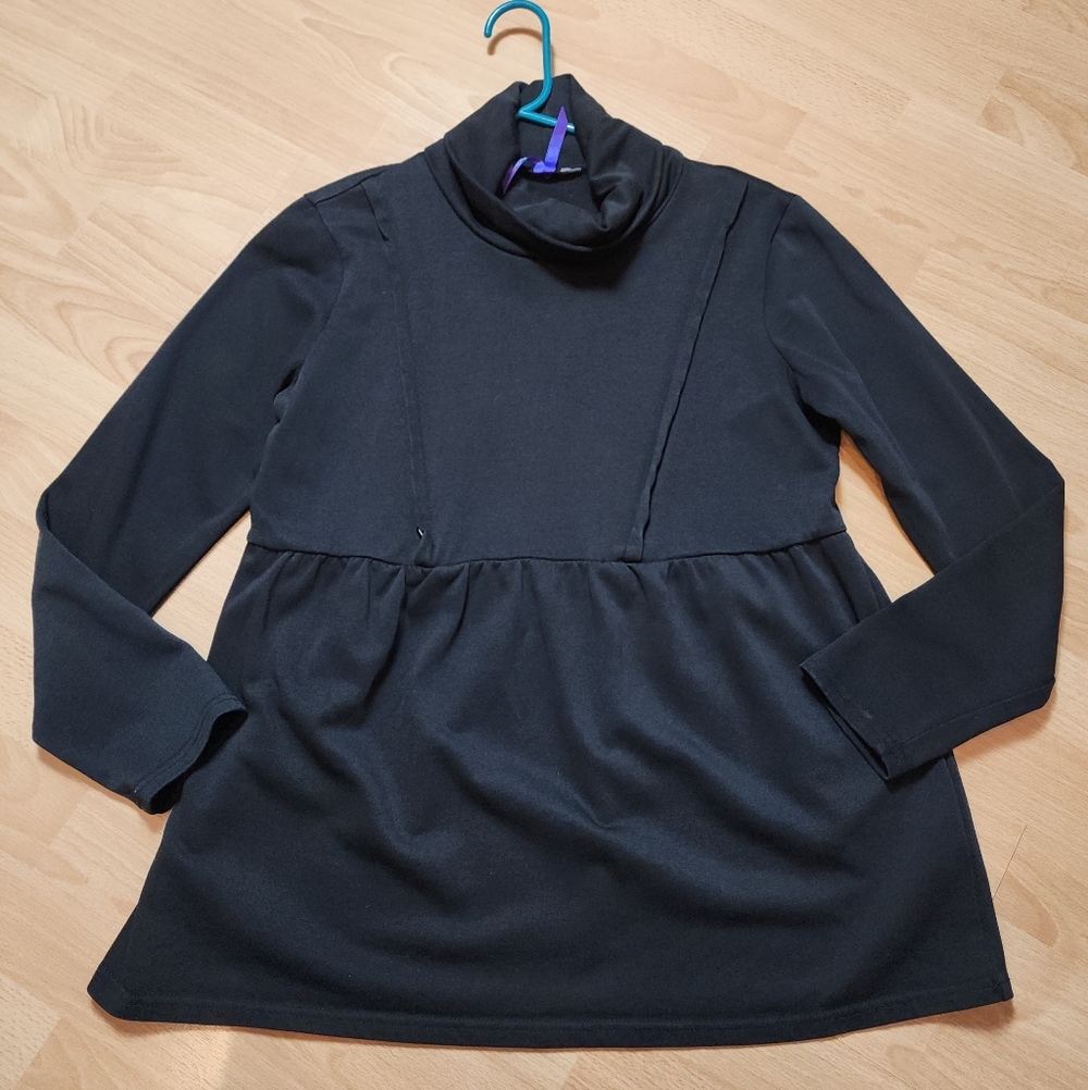 Seraphine Zipper Bust Nursing Black Long Sleeve Roll Neck French Terry Top Sz M